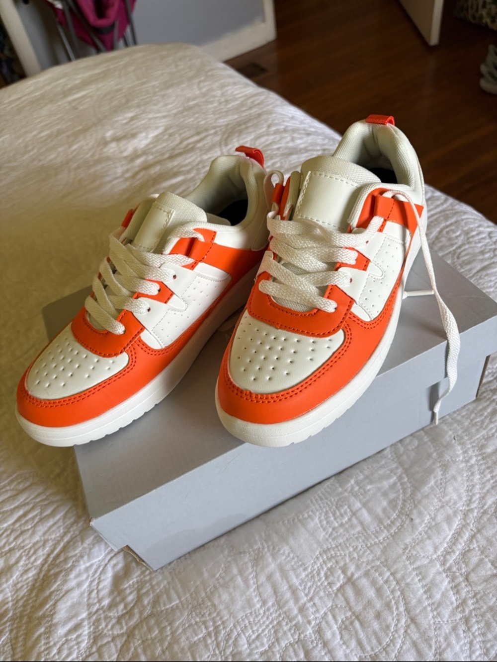 Orange and White Low-Top Sneakers